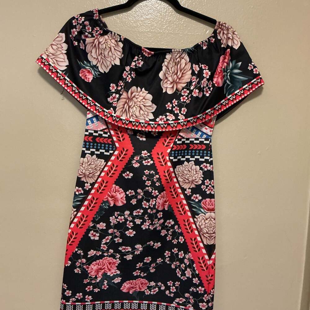 Fashion Nova Floral Off-The-Shoulder Ruffle Mini Dress - Size S